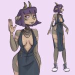  anthro bbravaa big_breasts breasts clothed clothing colored deer dress ear_piercing facial_piercing female footwear hair hi_res horn jewelry kimmy_(bbravaa) looking_at_viewer mammal necklace no_underwear nose_piercing nose_ring piercing purple_hair ring_piercing septum_piercing septum_ring shoes short_hair smile solo wide_hips 