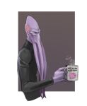  anthro baldur&#039;s_gate clothing coffee_mug face_tentacles hp_bg3 male mind_flayer mug purple_body purple_eyes solo sweater tentacles the_emperor_(baldur&#039;s_gate) topwear turtleneck 