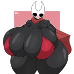  anthro arthropod big_breasts bikini bikini_top black_body blush breasts cloak clothing empty_eyes female hi_res hollow_knight hornet_(hollow_knight) huge_breasts huge_hips huge_thighs hyper hyper_breasts looking_at_viewer non-mammal_breasts omegabrawl solo swimwear team_cherry thick_thighs wide_hips 