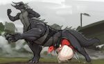  2023 all_the_way_through anthro anthro_on_taur anthro_penetrated balls belly_riding big_balls biped black_body bodily_fluids bound claws cum cum_inflation digital_media_(artwork) dragon dragon_taur duo fur genital_fluids genitals grey_body hi_res horn huge_balls inflation larger_male larger_taur male male/male male_penetrated male_penetrating male_penetrating_male outside_sex penetration raptoral raptoral_(character) red_body red_fur running scalie sergal sex size_difference smaller_anthro smaller_male taur taur_penetrating taur_penetrating_anthro toe_claws white_body white_fur 