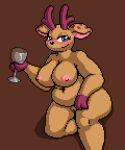  antlers big_breasts blush breasts brown_body brown_fur container cup deer drinking_glass drunk fur glass glass_container glass_cup hooves horn isagoodfriend looking_at_viewer mammal nipples nude pink_spots pinup pose purple_eyes spots substance_intoxication thick_thighs wine_glass 