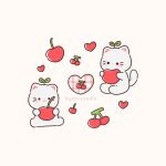  animal_ears animal_focus blush cat cat_ears cat_tail cherry chibi food fruit heart highres hyemistudio original sprout tail whiskers 