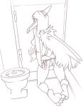  anthro bathroom breasts butt camel_toe clothed clothing dinosaur fang_(gvh) feathered_wings feathers female genitals goodbye_volcano_high hair hi_res long_hair long_snout looking_at_viewer looking_back monochrome panties pterodactylus pterosaur public_restroom pussy rear_view reptile restroom_stall scalie sketch small_breasts snoot_game_(fan_game) snout solo toilet topless underwear undressing unknown_artist wings 
