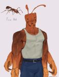  ant antennae_(anatomy) anthro arthropod belt bottomwear clothed clothing fire_ant front_view fully_clothed hi_res hymenopteran insect kogito male mandibles multi_arm multi_limb muscular muscular_anthro muscular_male pants shirt solo standing tank_top topwear 