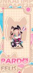  !? 1girl =_= animal animal_ear_fluff animal_ears black_cat black_footwear black_gloves black_shorts black_thighhighs blue_eyes braid can_(honkai_impact) cat cat_ears cat_girl cat_tail character_name chibi chinese_commentary clenched_hand closed_mouth fingerless_gloves gloves green_eyes heterochromia high_ponytail highres honkai_(series) honkai_impact_3rd jacket light_brown_hair logo long_sleeves medium_hair official_alternate_costume official_art official_wallpaper open_clothes open_hand open_jacket open_mouth pardofelis_(honkai_impact) pink_jacket pink_sleeves shorts single_bare_leg single_thighhigh standing surprised sweatdrop tail thighhighs 