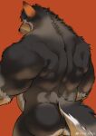  1boy absurdres animal_ear_fluff animal_ears ass back back_focus bara belly black_fur boogbogex brown_eyes brown_fur chest_hair completely_nude dog_boy dog_ears furry furry_male haki_(boogbogex) highres looking_ahead looking_at_viewer male_focus muscular muscular_male nude orange_fur original short_hair solo sweat thick_eyebrows whiskers white_fur 