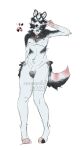  2023 absurd_res animal_genitalia anthro body_hair canid canine canis cocoach3rry collar collar_tag domestic_dog fluffy fluffy_butt fluffy_tail freckled_paws fur genitals girly happy_trail hi_res looking_at_viewer male mammal mixed_breed model_sheet nude peace_sign_(disambiguation) pink_body pink_fur pink_paws pomsky sheath sheathed_penis solo standing tail 