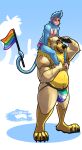  absurd_res american_black_bear anthro bax_(monkeydbax) bear black_bear blue_body blue_fur carrying clawed_feet clothed clothing fur haplorhine hi_res holding_with_tail jockstrap jockstrap_only karou_(thekbear) kermode_bear lgbt_history_month lgbt_pride male male/male male_anthro mammal mane monkey on_shoulders pride_color_clothing pride_color_flag pride_colors primate size_difference thekinkybear topless underwear underwear_only ursine yellow_body yellow_fur 