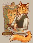  absurd_res anthro domestic_cat felid feline felis green_eyes hi_res historical history louis_wain male male/male mammal painter psychedelic solo tatujapa yellow_body 