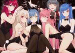  6+girls all_fours anchorage_(azur_lane) animal_ears ass azur_lane black_leotard black_pantyhose blue_eyes blue_hair bow bowtie breasts brown_pantyhose cheshire_(azur_lane) cleavage curled_horns demon_girl demon_horns detached_collar fake_animal_ears fake_tail gascogne_(azur_lane) heterochromia highleg highleg_leotard highres hindenburg_(azur_lane) horns ibuki_(azur_lane) large_breasts leotard long_hair looking_at_viewer mechanical_horns medium_breasts mole mole_under_eye multicolored_hair multiple_girls open_mouth outstretched_arms pantyhose pink_hair playboy_bunny pointy_ears prinz_rupprecht_(azur_lane) purple_eyes rabbit_ears rabbit_tail red_eyes red_hair red_horns short_hair spread_arms strapless strapless_leotard tail traditional_bowtie two-tone_hair umiya_mizuki very_long_hair wrist_cuffs 