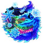  blue_eyes dragon feathered_wings jewelry magatama magatama_necklace necklace no_humans original profile rainbow snowflakes transparent_background tsura_ra_neko_(ice_cat696) wings 
