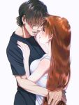  1boy 1girl aged_up aida_kensuke blue_eyes blush breasts brown_hair evangelion:_3.0+1.0_thrice_upon_a_time face-to-face glasses hair_between_eyes highres hug long_hair neon_genesis_evangelion non-web_source open_mouth rebuild_of_evangelion souryuu_asuka_langley standing 