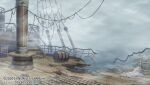  barrel fog mist_train_girls no_humans ocean ono_tomohiro original railing scenery ship water watercraft wooden_floor wreckage 