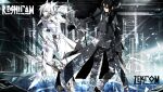  2boys black_hair coat commentary creature_and_personification long_hair male_focus multiple_boys personification photoshop_(medium) pokemon pokemon_(creature) reshiram starshadowmagician sunglasses white_hair yara_kami_meiosei zekrom 