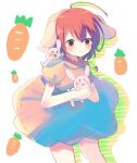  &gt;_&lt; 1girl :3 :d carrot_necklace commentary_request dress inaba_tewi jewelry ke-a-ru necklace petite pink_dress pink_eyes rabbit smile solo touhou xd 
