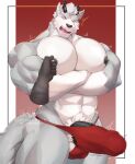  abs absurd_res alvedo_vhiich anthro balls barazoku biceps big_bulge big_penis black_nipples black_nose bulge canid canine canis clothed clothing crossed_arms digital_media_(artwork) disembodied_hand erection fur genitals grey_body grey_fur hair hi_res horn huge_penis humanoid_genitalia humanoid_penis jhar_othim_(character) looking_at_viewer male mammal muscular muscular_anthro muscular_male nipple_fetish nipple_pinch nipple_play nipples open_mouth partially_clothed pecs penis pinch red_eyes simple_background solo speedo speedo_only surprised_expression swimwear tail topless topless_anthro topless_male underwear vein veiny_penis white_body 