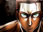  1boy brown_hair close-up daisx_(dais0115) eren_yeager frown glowing glowing_eyes loose_hair_strand male_focus nude portrait shingeki_no_kyojin solo straight-on thick_eyebrows 
