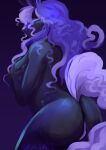  absurd_res anthro butt female generation_8_pokemon genitals grey_body hair hi_res legendary_pokemon nintendo pokemon pokemon_(species) purple_hair pussy solo spectrier 