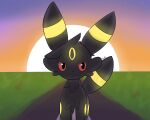  2022 ambiguous_gender black_body black_fur digital_media_(artwork) eeveelution feral fleesoff fur generation_2_pokemon hi_res nintendo outside pokemon pokemon_(species) red_eyes sky solo sunset tail umbreon 