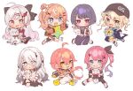  6+girls ahoge black_bow blonde_hair blue_eyes bow braid chibi gradient_hair green_eyes grey_eyes grey_hair grin hair_bow hayashidadesu heterochromia idios igarashi_rika igarashi_rika_(1st_costume) ishigami_nozomi jacket kaburaki_roco kaburaki_roco_(1st_costume) koshimizu_toru koshimizu_toru_(1st_costume) kuramochi_meruto long_hair mole mole_under_eye multicolored_hair multiple_girls nijisanji orange_hair pink_eyes pink_hair polka_dot polka_dot_bow purple_eyes purple_hair red_hair rene_(kuramochi_meruto) shishido_akari short_hair side_ponytail smile sophia_valentine sophia_valentine_(1st_costume) sophia_valentine_(2nd_costume) streaked_hair stuffed_animal stuffed_toy teddy_bear twin_braids yellow_eyes 