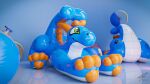  3d_(artwork) ball beach_ball big_butt blue_body butt digital_media_(artwork) dragon duo feral hi_res inflatable krokett male multicolored_body plastic pool_toy simple_background smile smiley_face solo swooshy 