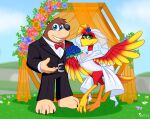  anthro avian banjo-kazooie banjo_(banjo-kazooie) bear bird clothing dress duo female feral flower grass hi_res kazooie male male/female mammal plant rareware skeletonguys-and-ragdolls wedding_clothing wedding_dress 