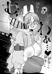  1boy 1girl animal_ears bar_censor blue_archive blush breasts censored clothes_lift clothes_pull erection fake_animal_ears glasses greyscale halo heart hetero highres huge_breasts kira_boshi27 lifted_by_self long_sleeves moe_(blue_archive) monochrome nipples nose open_mouth pants pants_pull pantyhose penis penis_awe rabbit_ears round_eyewear skirt spoken_heart sweater sweater_lift testicles turtleneck turtleneck_sweater veins veiny_penis wavy_mouth 