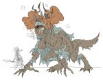  2022 all_fours anon anthro antlers bandage beast_(bloodborne) bloodborne blush bodily_fluids brown_body brown_fur canid canine canis claws clothing dialogue digital_drawing_(artwork) digital_media_(artwork) drooling duo english_text female fingers fluffy fluffy_tail fromsoftware fur ghoul_school gun hair hanna-barbera hat headgear headwear hi_res horn human long_tail male mammal melee_weapon mhdrawin orange_hair paws ranged_weapon saliva scooby-doo_(series) sharp_teeth simple_background sony_corporation sony_interactive_entertainment sweat sword tail teeth text the_hunter_(bloodborne) vicar_amelia weapon were werecanid werecanine werewolf winnie_werewolf_(ghoul_school) wolf 