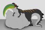  abdominal_bulge belly big_belly dinosaur feral hi_res hyper male open_mouth oral_vore overweight reptile scalie simple_background size_difference solo teeth theember theropod tyrannosaurid tyrannosaurus tyrannosaurus_rex vore 