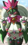  anthro big_breasts blush breasts collar faroula_twitt female fur generation_9_pokemon green_body green_fur hi_res meowscarada nintendo pokemon pokemon_(species) solo 