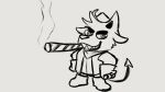  anthro boots chibi cigar clothing cowboy_hat demon footwear gremile_&#039;hotshot&#039; grin hat headgear headwear hi_res horn humor imp kings_of_hell male meme popgunarcade ralsei_smoking_blunt sketch smile smoking solo 