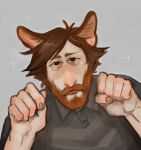  animal_humanoid beard brown_body brown_fur brown_hair cat_humanoid clothed clothing drawfee_(copyright) facial_hair felid felid_humanoid feline feline_humanoid fetlock_flowers fur hair hi_res humanoid male mammal mammal_humanoid mustache nathan_yaffe_(character) prick_ears shirt solo topwear 