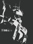  absurdres belgianboolean copyright_name from_side greyscale gundam gundam_08th_ms_team gundam_ez8 highres mecha mobile_suit monochrome no_humans radio_antenna robot science_fiction solo upper_body 