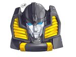  artist_name autobot blue_eyes highres looking_at_viewer mecha portrait robot science_fiction simple_background smile solo speech_bubble sunstreaker transformers white_background yinghawk 