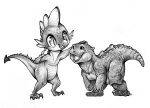  anthro copic_markers dragon feral friendship_is_magic godzilla godzilla_(series) hasbro hi_res kaiju male minilla my_little_pony petting_head reptile scalie shon2 spike_(mlp) toho 