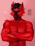  anthro canid canine canis domestic_dog fur furry male mammal muscular red red_body red_fur sfw smile solo 