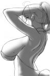  1girl absurdres adjusting_hair ahoge back breasts bunching_hair from_side highres kay_yu large_breasts mole mole_on_breast monochrome original pink-haired_girl_(kay_yu) playboy_bunny ponytail profile rabbit_tail sideboob sketch solo tail 