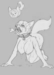  ahegao all_fours anthro big_breasts blush bodily_fluids bread_loaf breasts canid canine canis collar eyes_closed fangs female gender_transformation hanging_breasts hi_res huge_breasts in_heat looking_pleasured maku_(maku450) mammal monochrome mtf_transformation nipples open_mouth raised_tail solo species_transformation sweat tail teeth transformation watsup wolf 