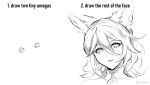  1girl among_us animal_ear_fluff animal_ears crewmate_(among_us) fox_ears fox_girl greyscale hair_between_eyes honkai:_star_rail honkai_(series) how_to how_to_draw_an_owl_(meme) looking_at_viewer meme monochrome rewuyuu smile solo tingyun_(honkai:_star_rail) twitter_username 