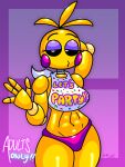  abs absurd_res animatronic anthro avian bedroom_eyes bib bird chicken clothing female five_nights_at_freddy&#039;s five_nights_at_freddy&#039;s_2 galliform gallus_(genus) glistening glistening_body hi_res machine narrowed_eyes panties phasianid pinkronical robot scottgames seductive solo thick_thighs toy_chica_(fnaf) underwear 