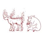  ambiguous_gender antlers capreoline deer drawfee drawfee_(copyright) duo eating elemental_creature feral fire fire_creature furrowed_brow hooves horn mammal reindeer sitting standing 