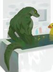  absurd_res anthro b00fu bath bathing bathroom bathtub crocodile crocodilian crocodylid green_body green_scales hi_res male muscular muscular_male partially_submerged pupils reptile rubber_duck scales scalie slit_pupils solo tail water yellow_sclera 