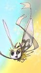  blue_background gradient_background highres looking_at_viewer no_humans open_mouth plankton_(ganoona) pokemon pokemon_(creature) ribombee solo two-tone_background yellow_background 