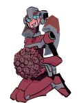  1girl arcee autobot blue_eyes breasts colored_skin curvy flower humanoid_robot itstom06331391 kneeling medium_breasts panties pink_panties robot science_fiction simple_background sketch smile solo transformers transformers_animated underwear white_background 