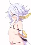  1girl absurdres ahoge animal_ears bikini blue_eyes covered_nipples flat_chest harvin highres lrigwochctiblil micro_bikini profile short_hair simple_background solo swimsuit wamdus_(granblue_fantasy) white_background white_hair 