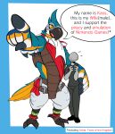  60percentscalie anthro arm_around_partner arm_around_waist armor avian avian_feet bird breath_of_the_wild duo faceless_character faceless_male feathers hi_res human humanoid intersex intersex/male kass_(tloz) legend male male/male mammal meme nintendo shitpost simple_background size_difference tail_feathers talons the_legend_of_zelda winged_arms wings 