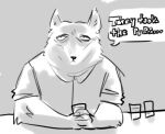  alcohol anthro beverage canid canine colorless fox lostwisdom male mammal sad silly sketch solo tibetan_sand_fox 