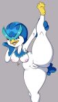  absurd_res anatid anseriform anthro avian bird breasts cupic duck female flippers generation_9_pokemon genitals hi_res nintendo pokemon pokemon_(species) pussy quaxwell raised_leg solo stretching 