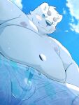  2023 anthro balls_outline bear belly big_belly blush bulge clothing cloud genital_outline kemono male mammal menmen_kesinn moobs navel nipples overweight overweight_male polar_bear solo swimwear ursine white_body 