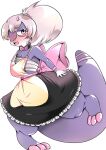  alpha_channel anthro blush clothed clothing crossdressing digital_drawing_(artwork) digital_media_(artwork) dragon girly lumebento maid_uniform male polymonfur_how_to_be_polyamorous_in_a_world_of_monsters_and_furries simple_background solo tail tapirclip thick_tail thick_thighs transparent_background uniform wide_hips 